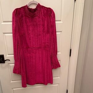 THML Elegant Pink velvet elastic ruffle flounce long sleeves